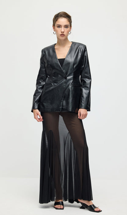 Vegan Leather Blazer In Black