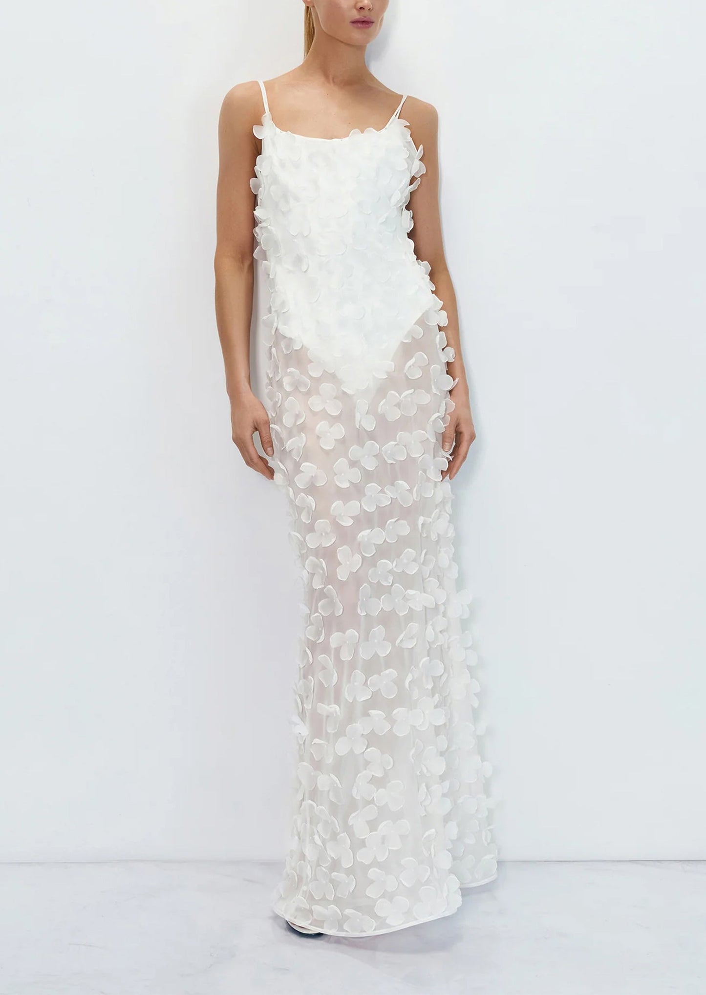 Anna Floral Chiffon Maxi Dress In White