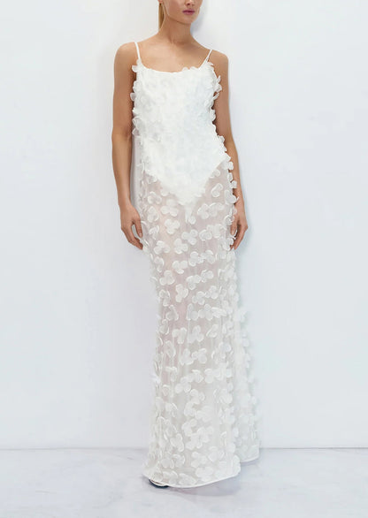 Anna Floral Chiffon Maxi Dress In White