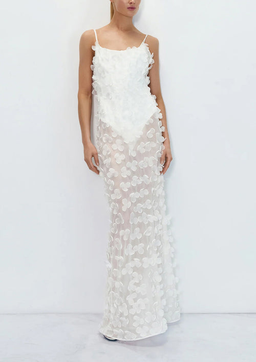Anna Floral Chiffon Maxi Dress In White