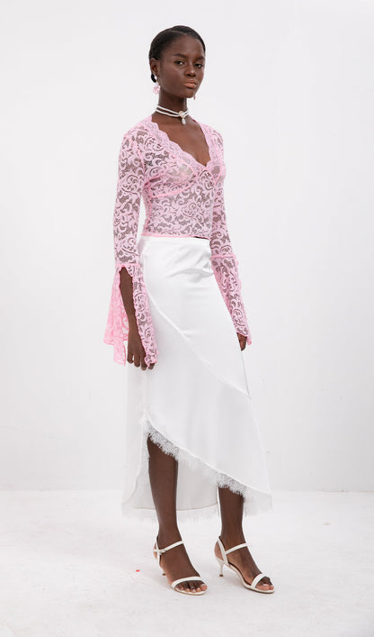 Trendy Pink V-Neck Lce Top