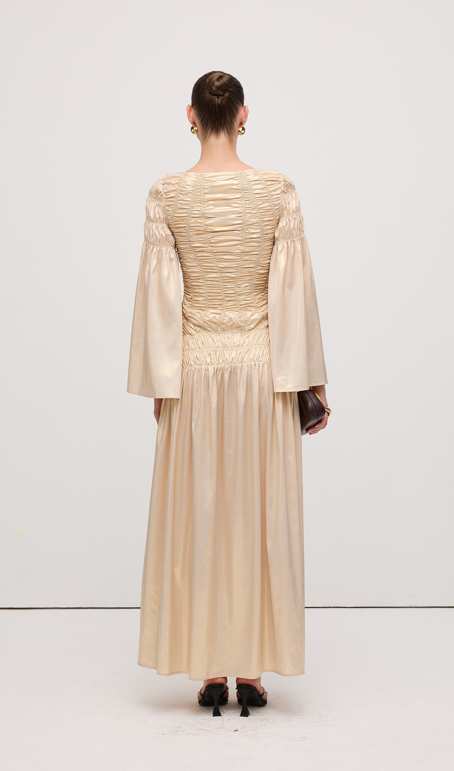 Metallic Elasticated Gathers Maxi Dress In Solid
