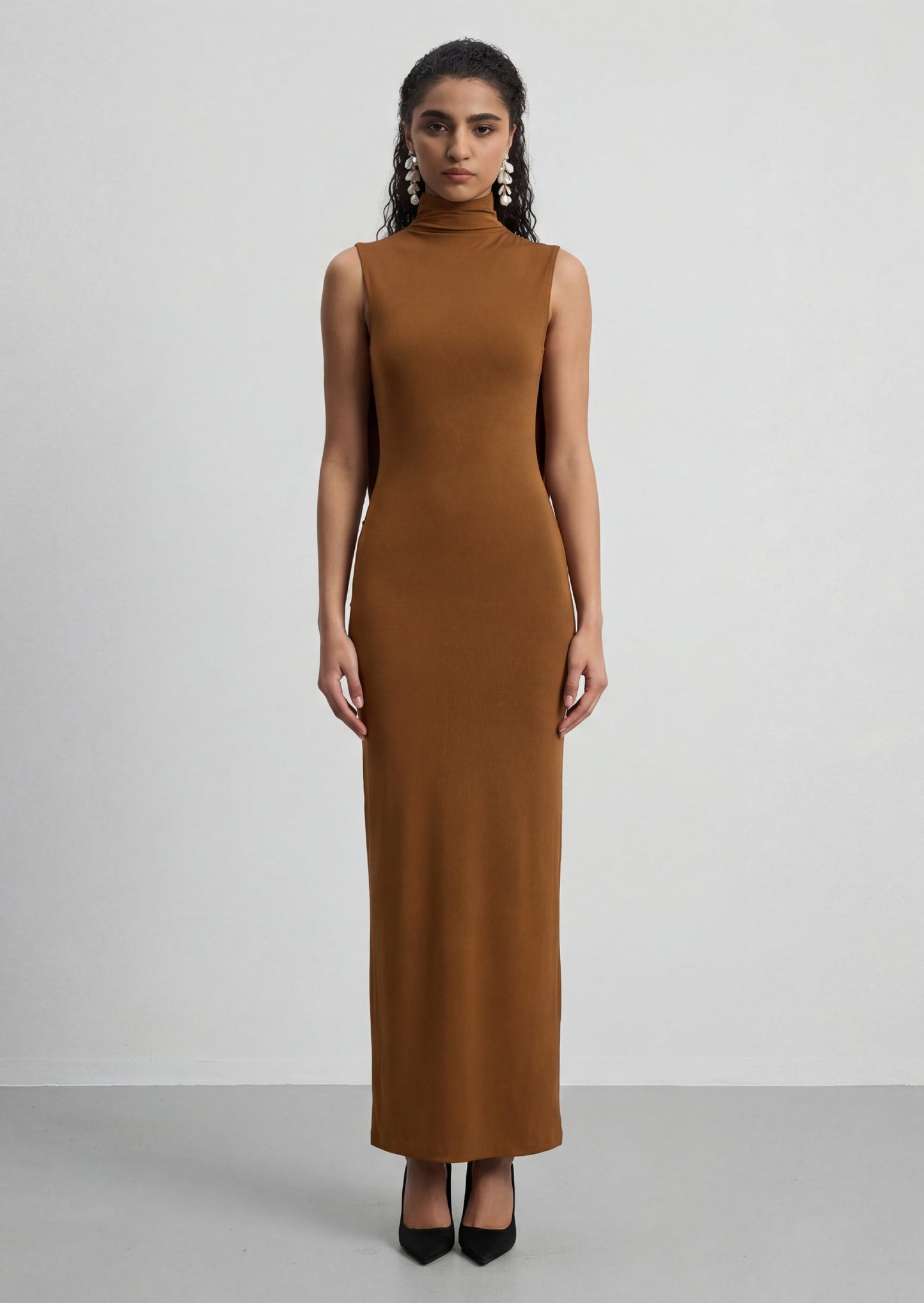 High Neck Long Draped Dress