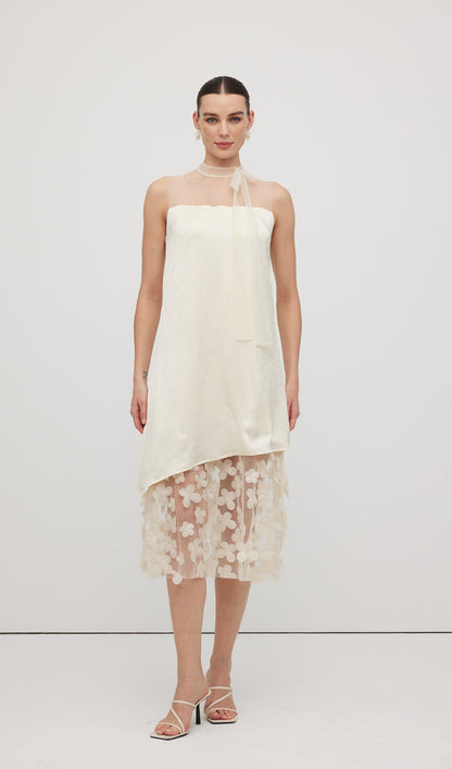 Solid Mesh Stitching Sleeveless Midi Dress