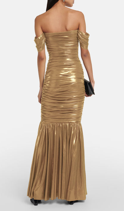 Noor Elegance Metallic Off Shoulder Gown