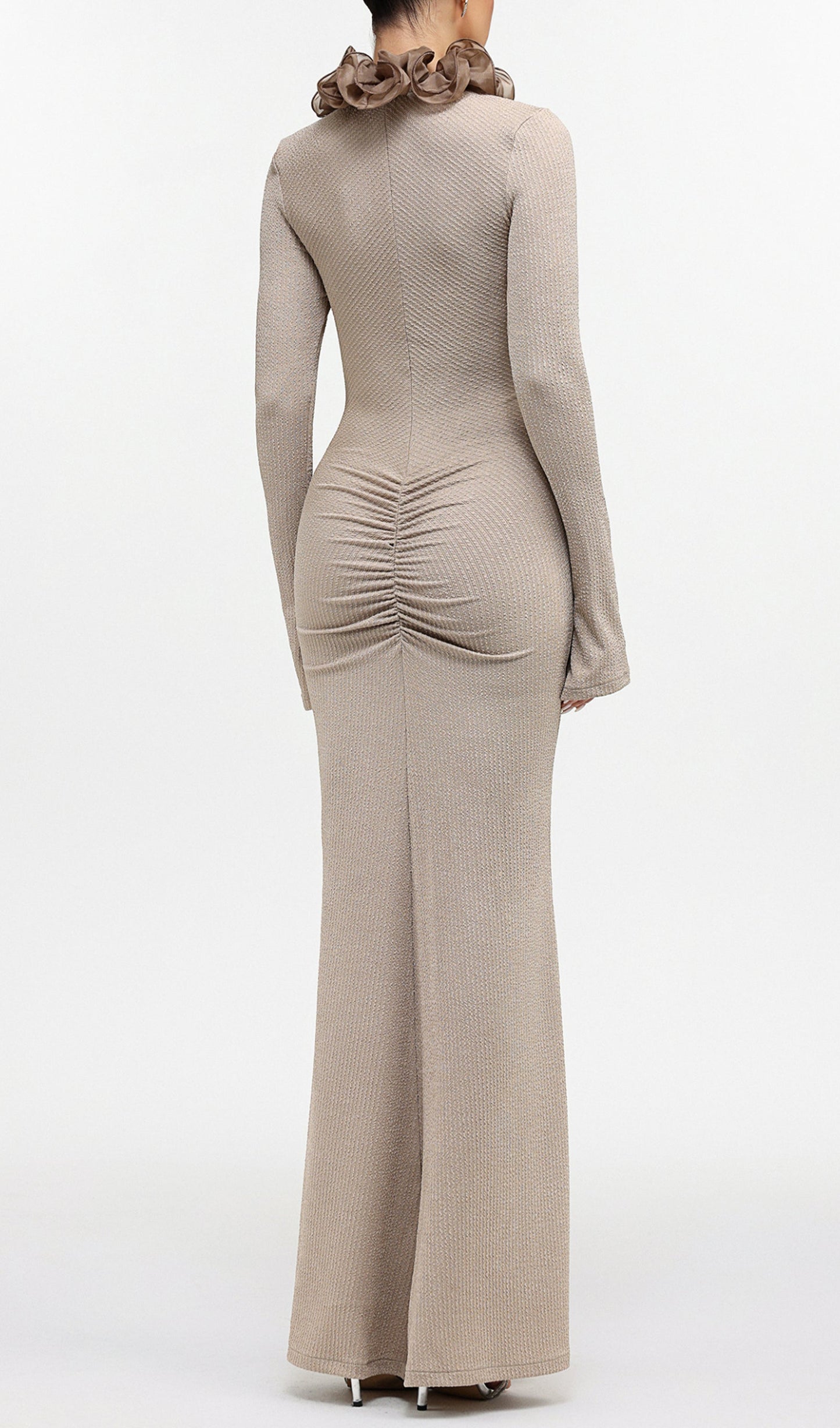 Contour Long Sleeve Ruffle Knit Maxi Dress