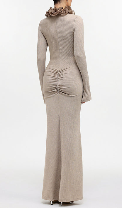 Contour Long Sleeve Ruffle Knit Maxi Dress