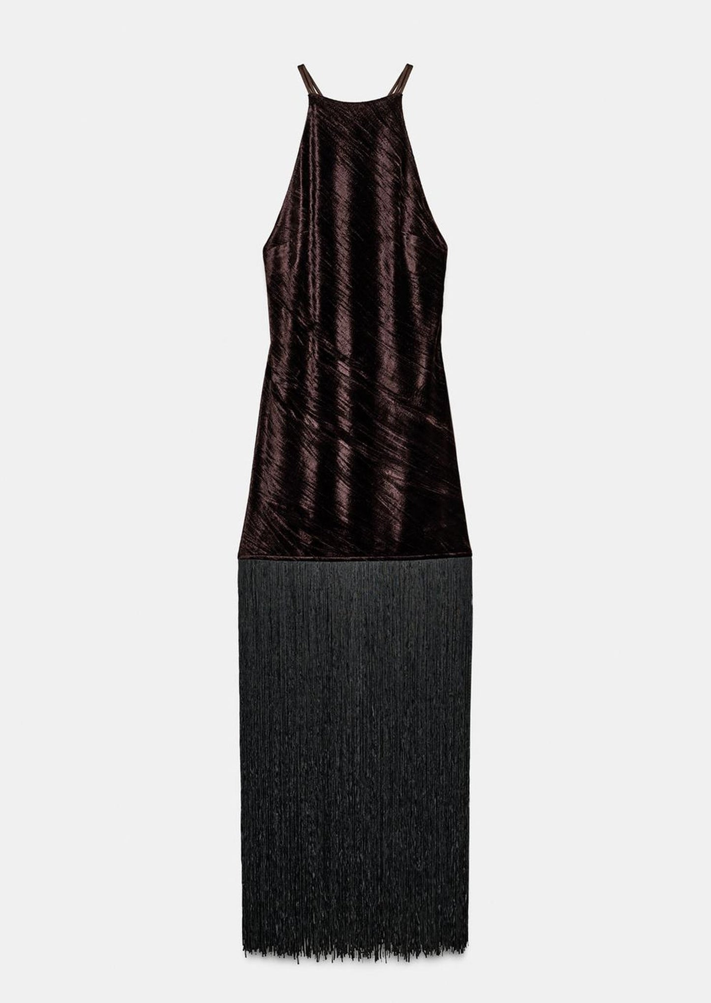 Velvet Fringed Midi Dress