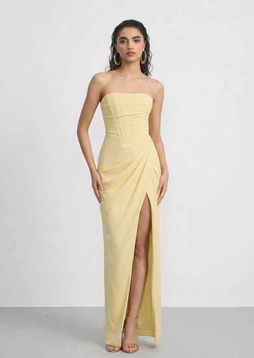 Cyra Slit Maxi Dress In Lemon