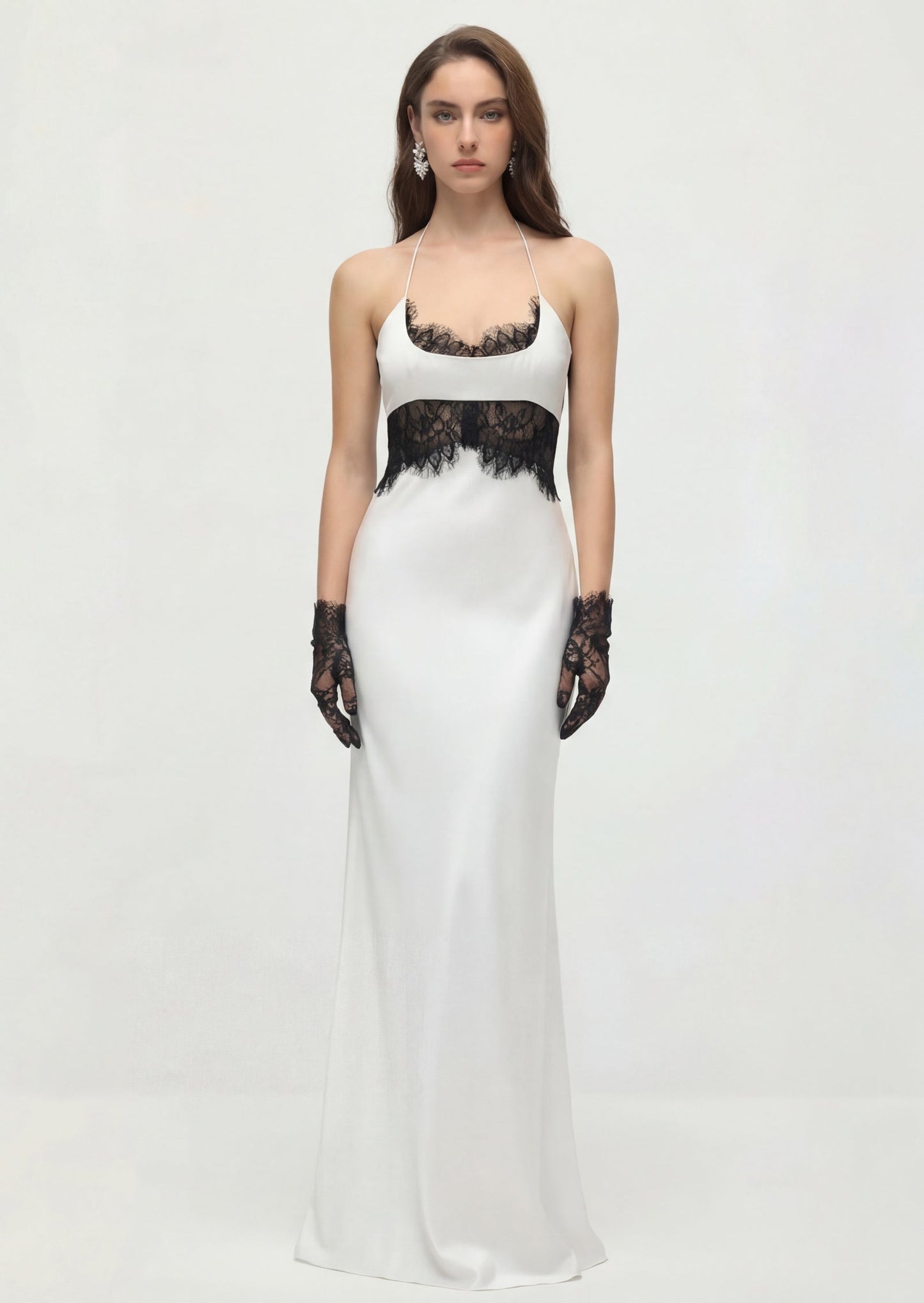 Halter Satin And Lace Corset Maxi Dress