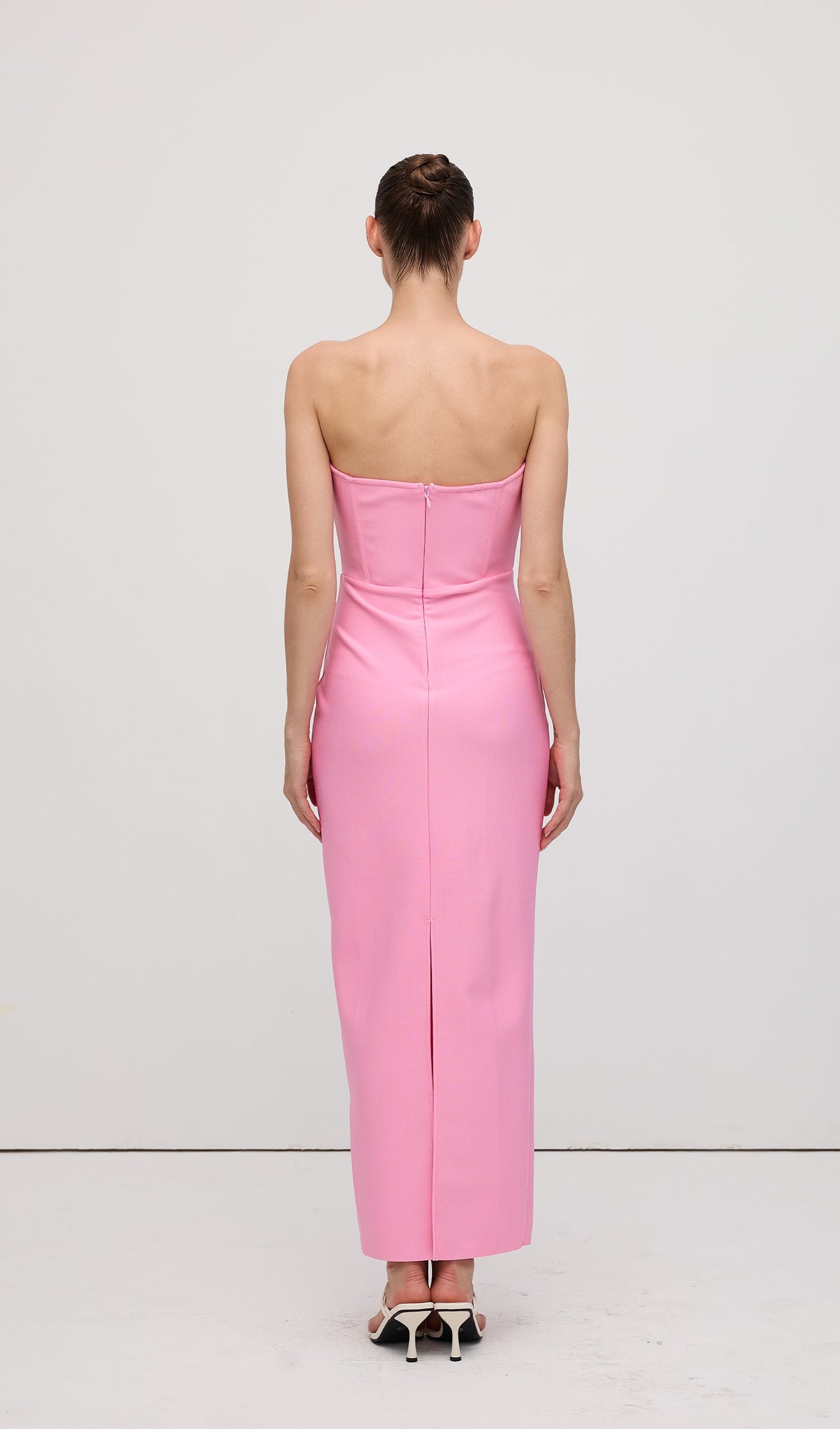 Strapless Flower Embellishments Maxi Dress Pink