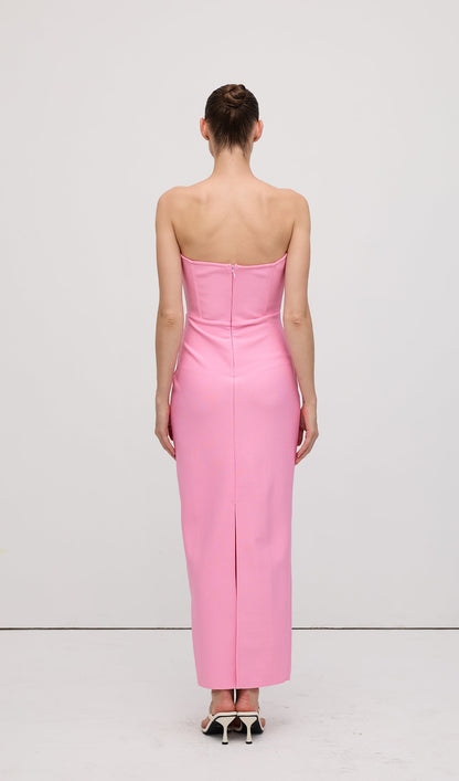 Strapless Flower Embellishments Maxi Dress Pink