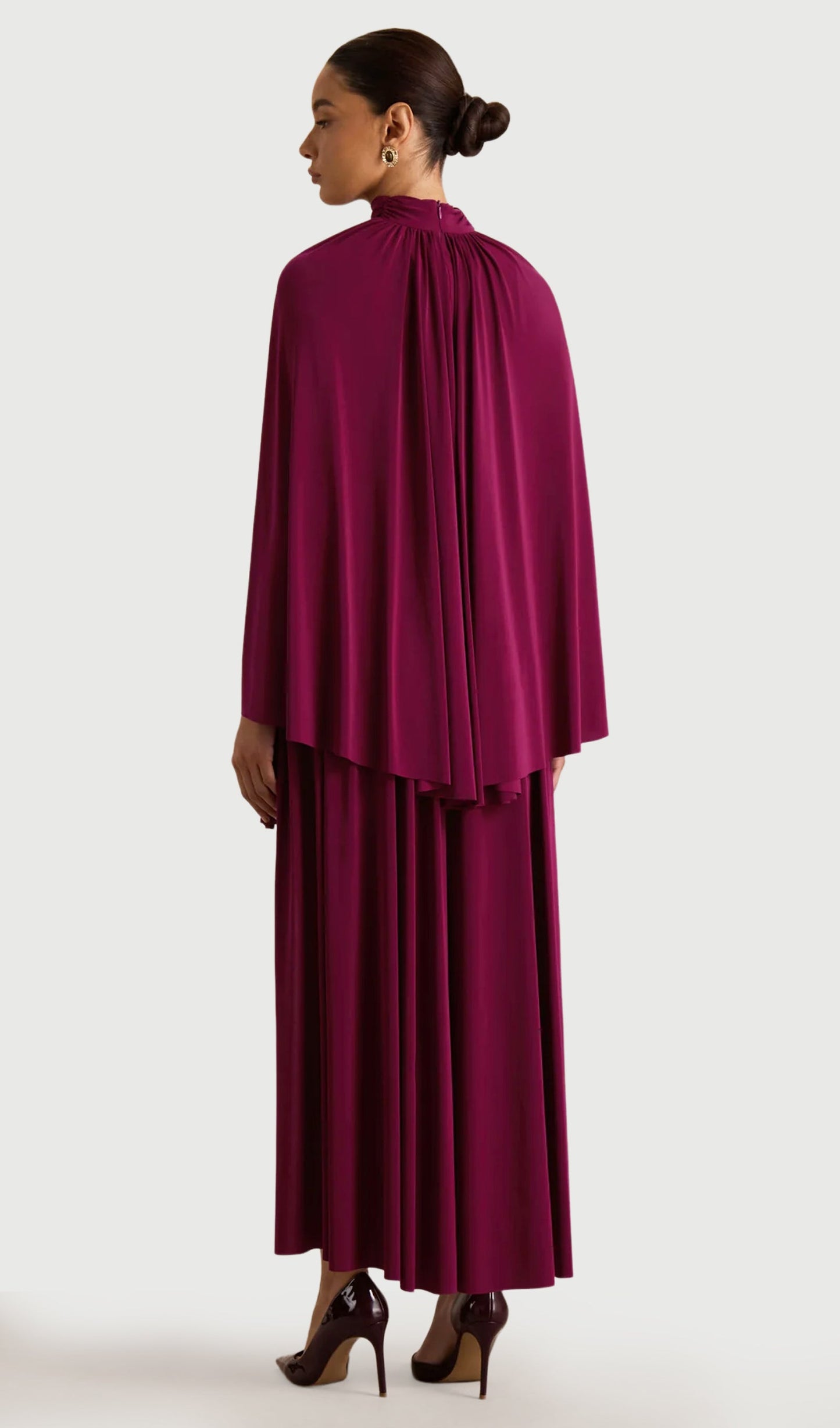 High-Neck Midi Dress With Cape-Sleeves