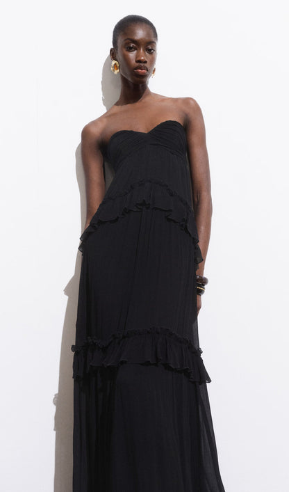 Strapless Layered Maxi Dress In Black