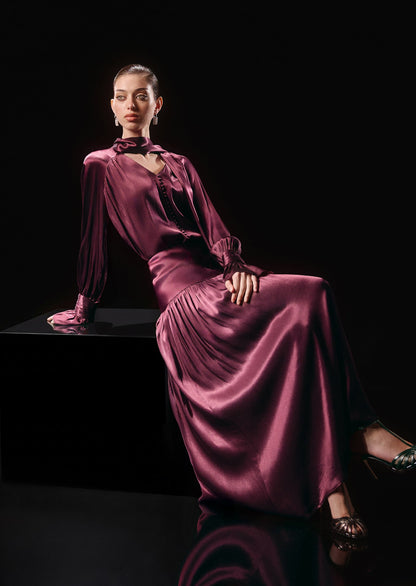 Viscose Midi Dress With Matching Ribbon Scarf