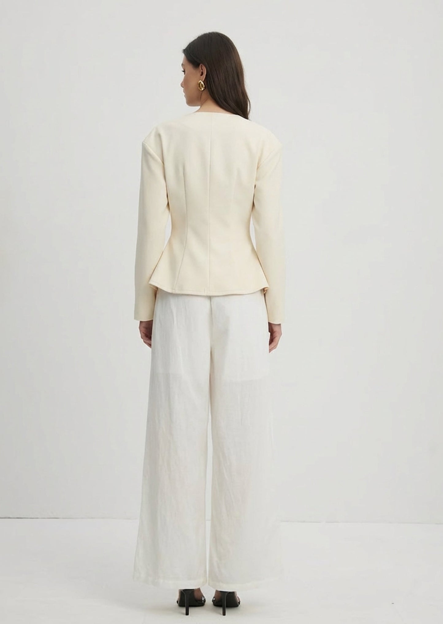 Waist Cinching V Neck Long  Sleeved Top