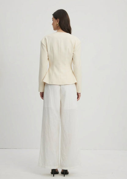 Waist Cinching V Neck Long  Sleeved Top