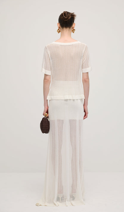 Openwork Jersey Maxi Skirt Sets In White
