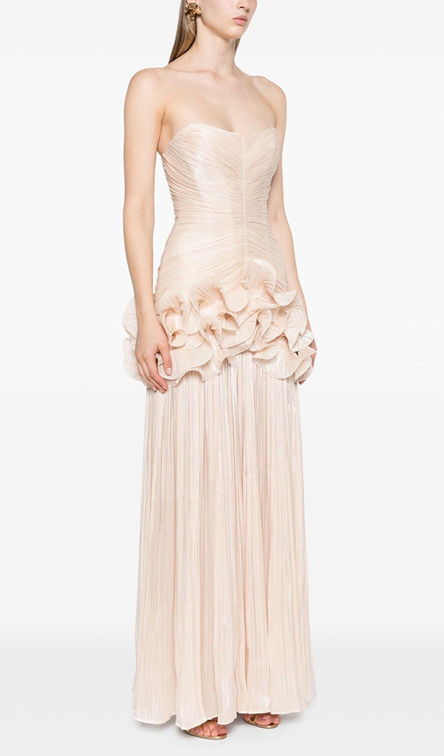 Slim Strapless Ruffle Maxi Dress