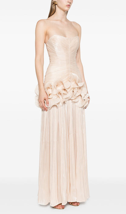 Slim Strapless Ruffle Maxi Dress