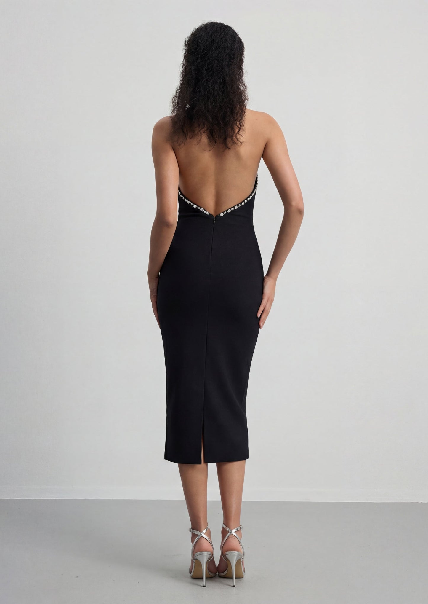 Halterneck Embellished Fringed Midi Dress