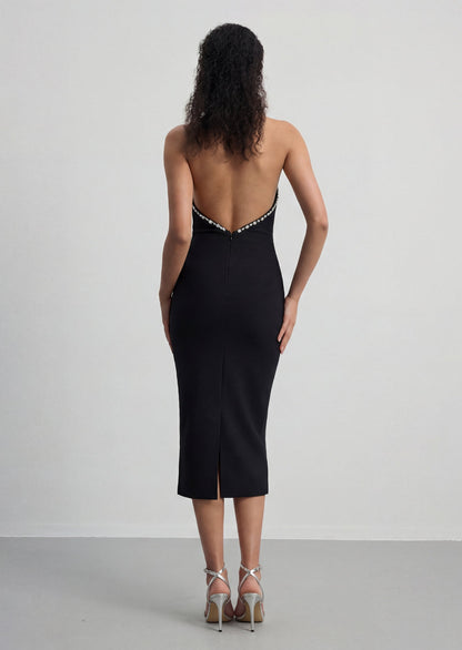 Halterneck Embellished Fringed Midi Dress