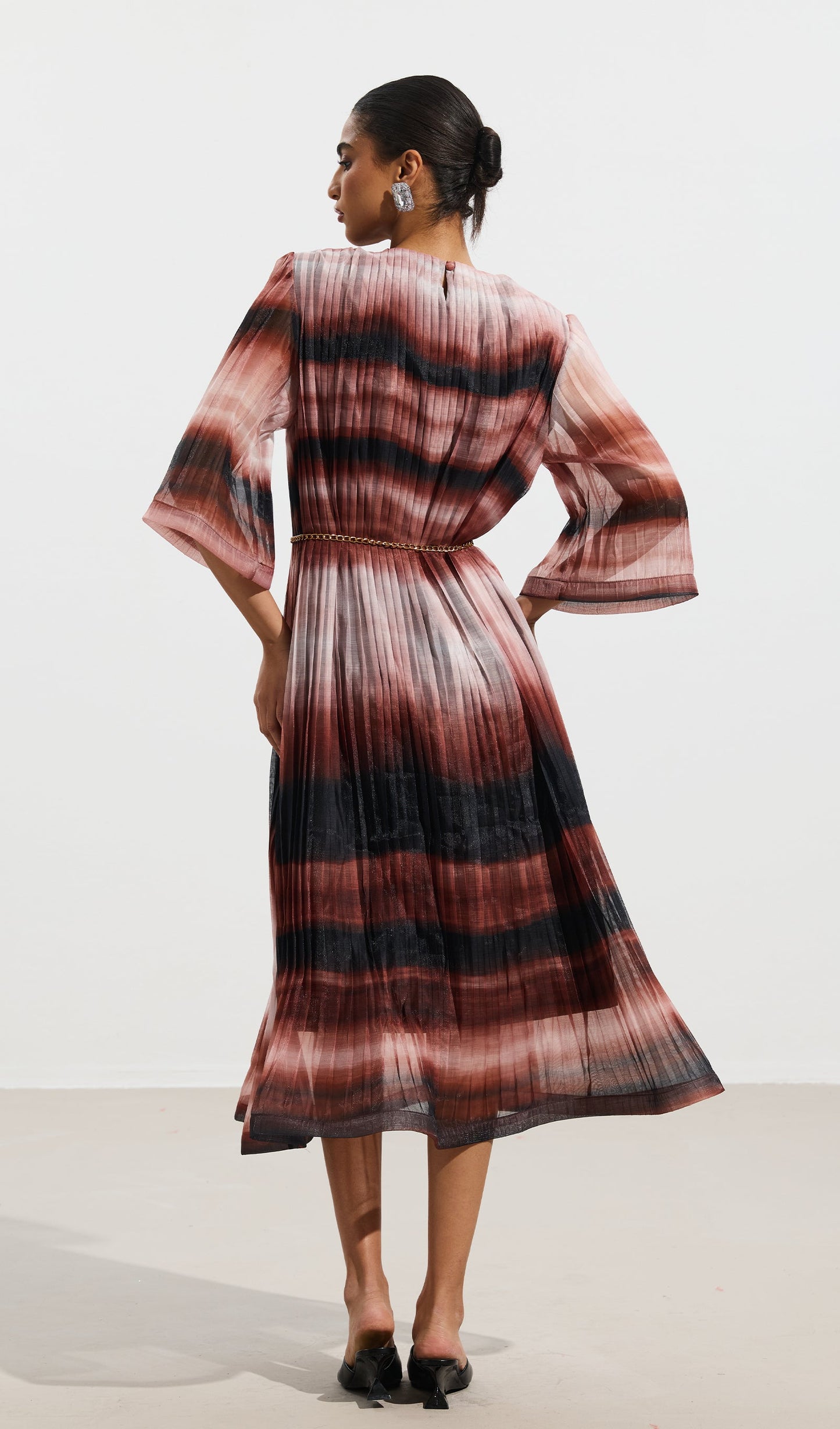 Pleated Tie Dyed Georgette Midi Dress