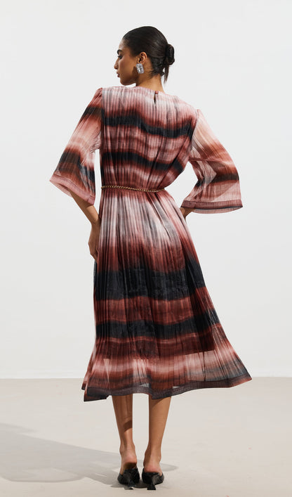 Pleated Tie Dyed Georgette Midi Dress