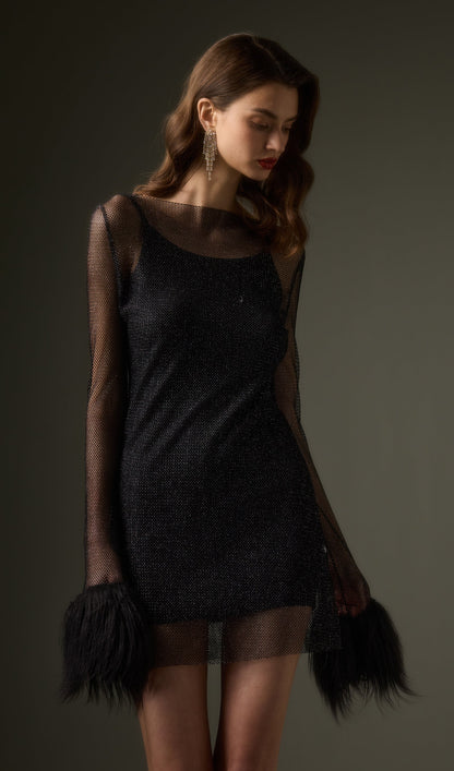 Sheer  Mini Dress in Black