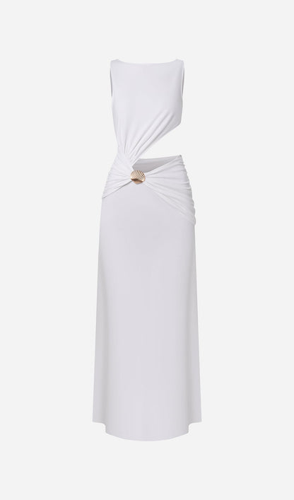 Draping And Shell Decorations Maxi Dress White