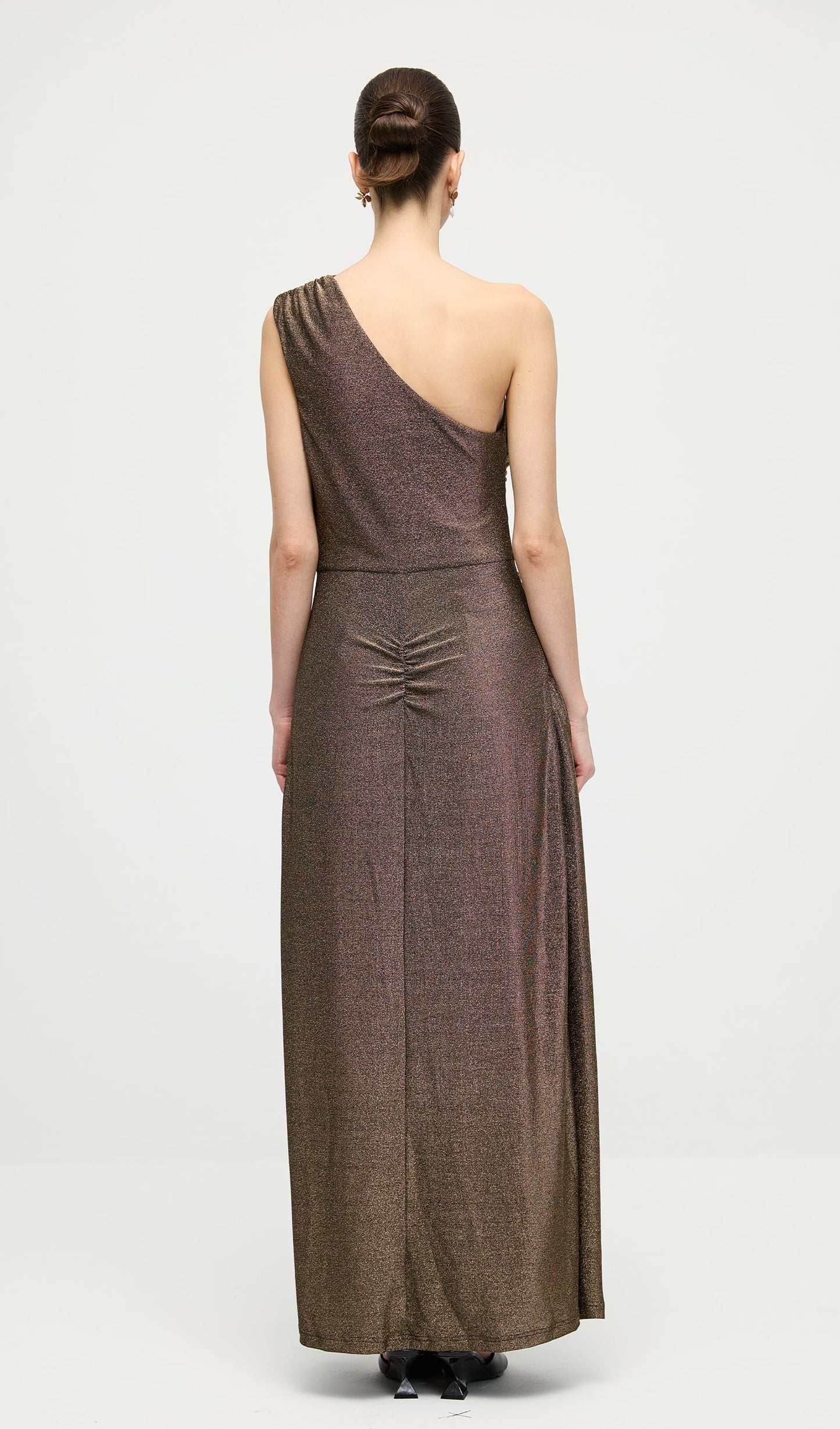 One Shoulder Glitter Split Maxi Dress