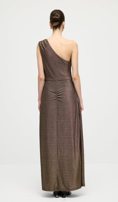 One Shoulder Glitter Split Maxi Dress