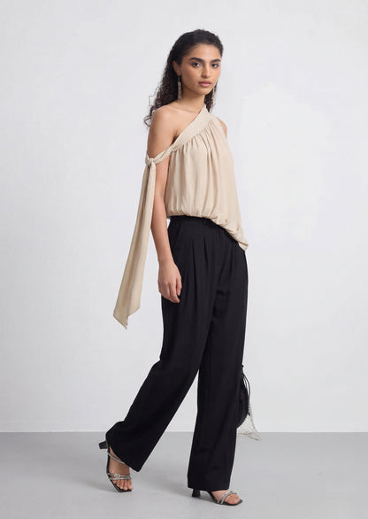 Asymmetrical One Shoulder Ribbon Top