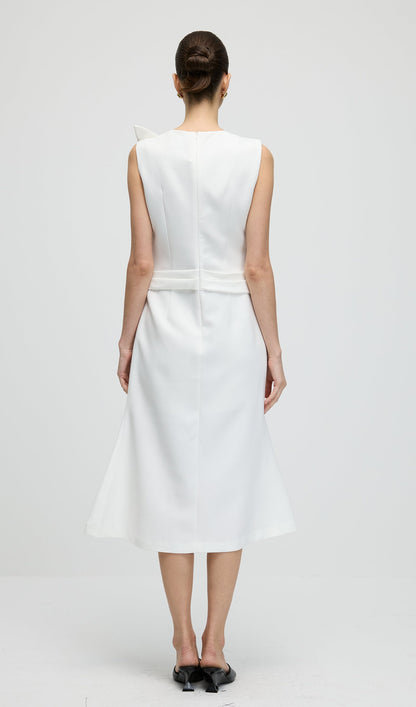 Sleeveless Flower Ruched Slit Midi Dress