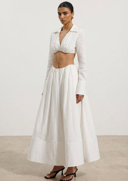 Shirt Bra Top & Gathered Maxi Skir Set