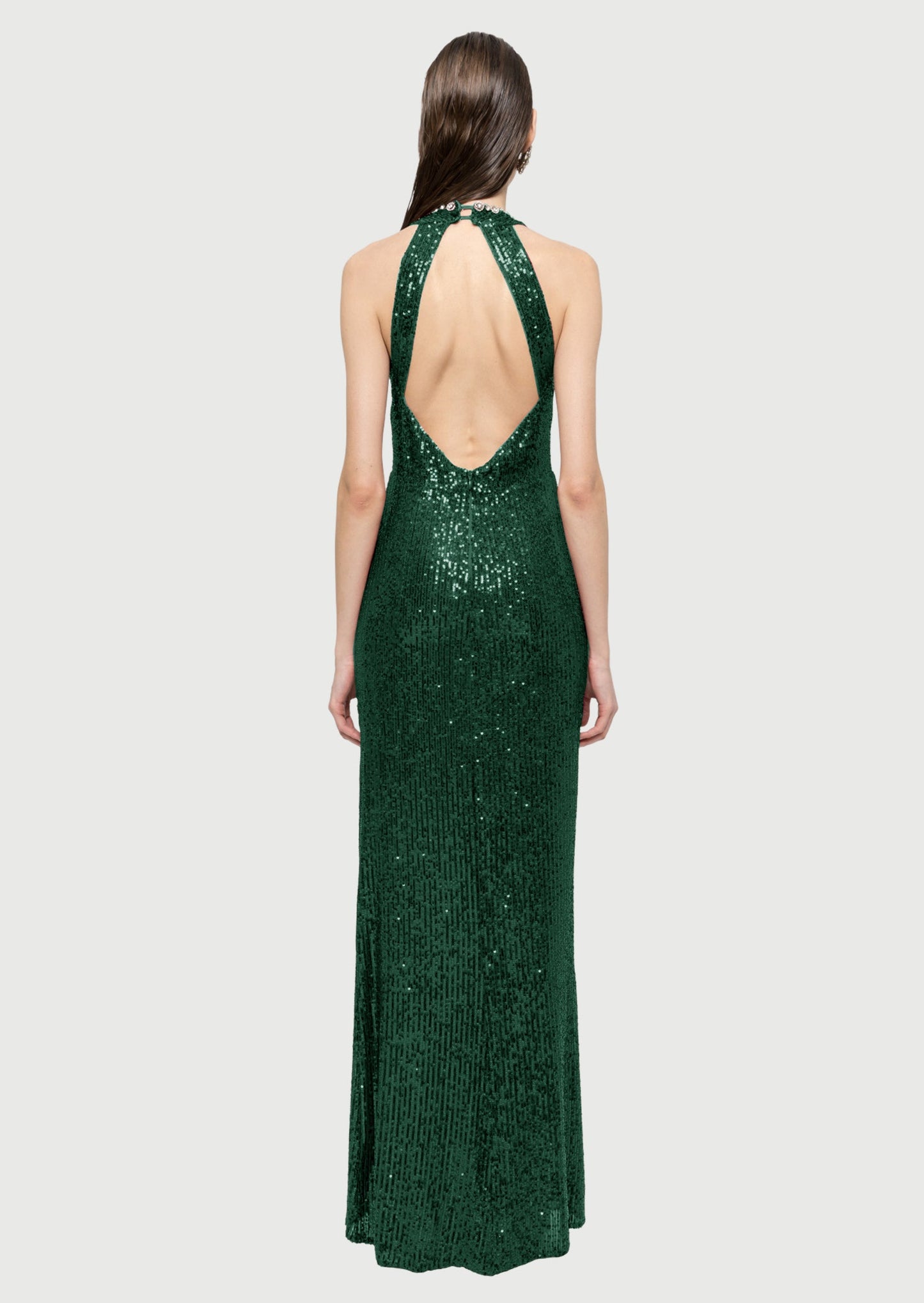 Sequined Halterneck Maxi Dress In Green