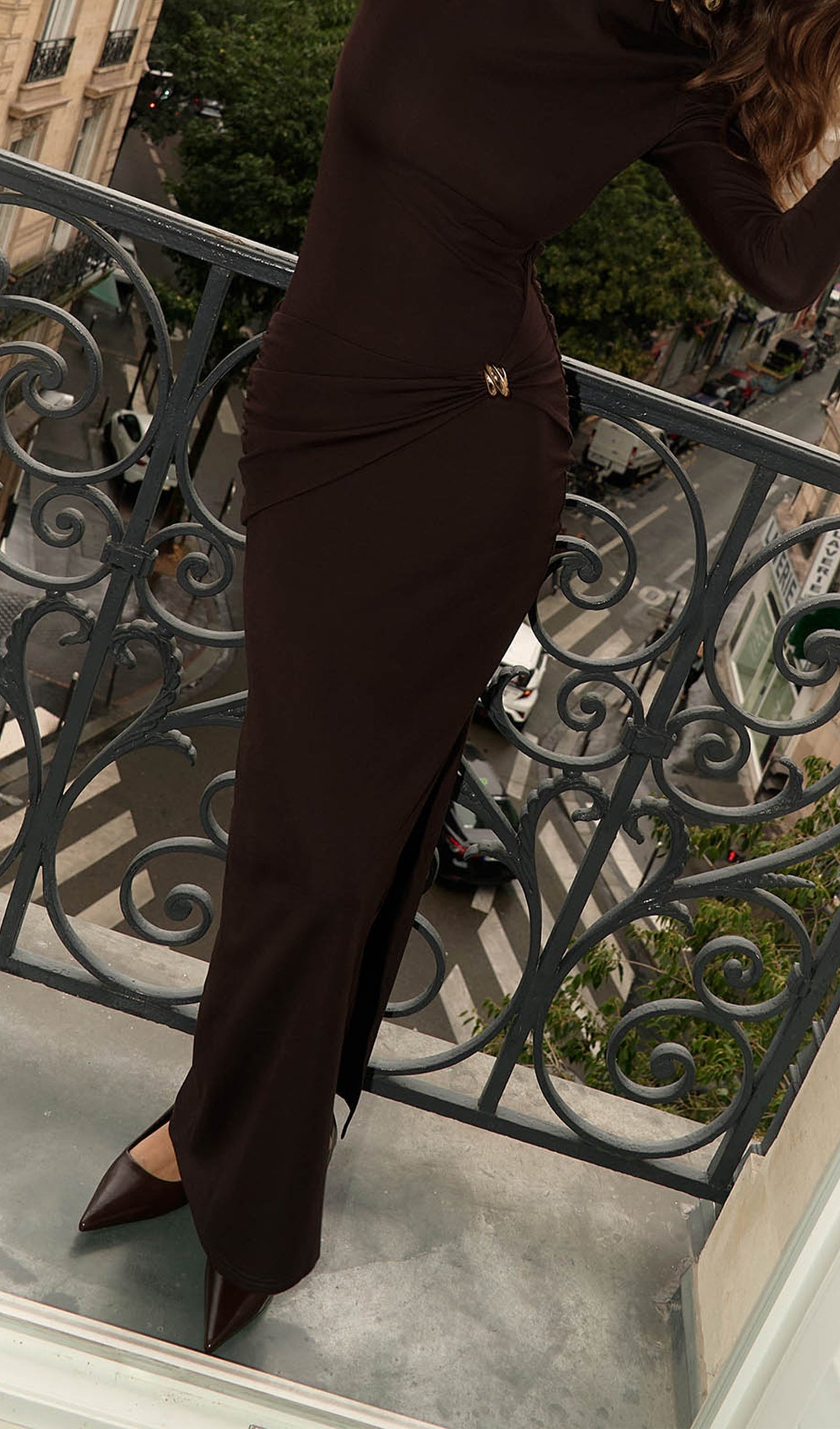 Jersey Seductive Fitted Maxi Dress-Brown