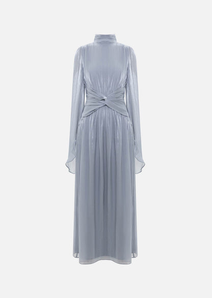 Metallic Fabric Maxi Dress With Light Sleeves