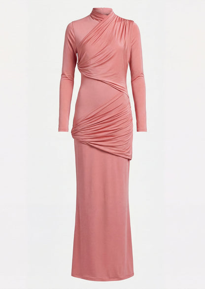 Aria High Neckline Maxi Dress In Pink