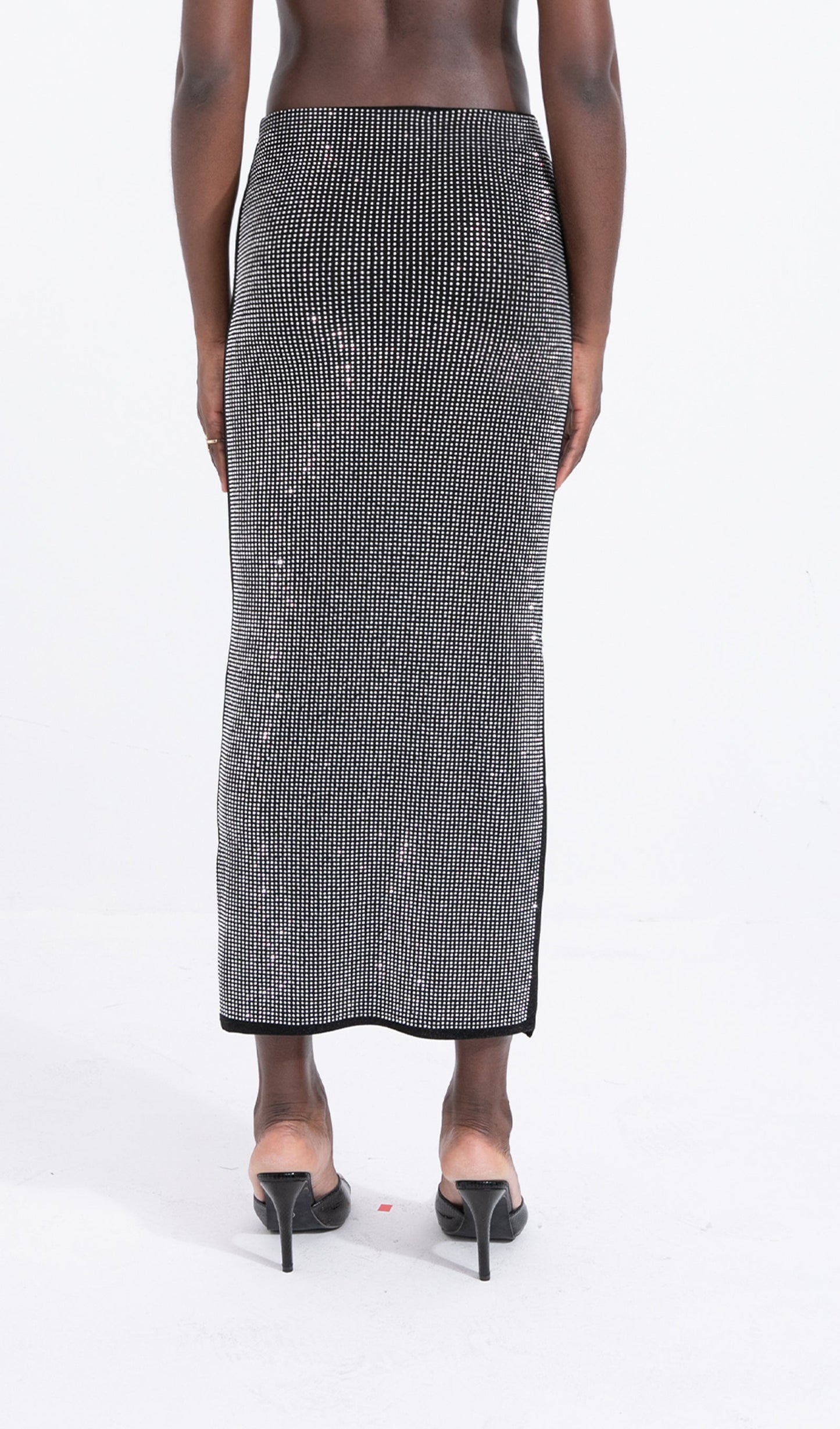 Silver-Tone Beaded Midi Skirt