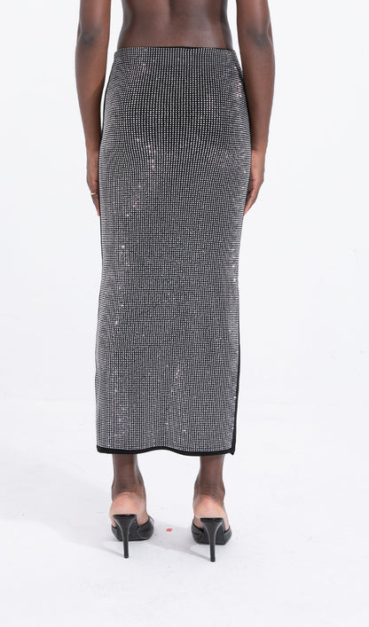 Silver-Tone Beaded Midi Skirt