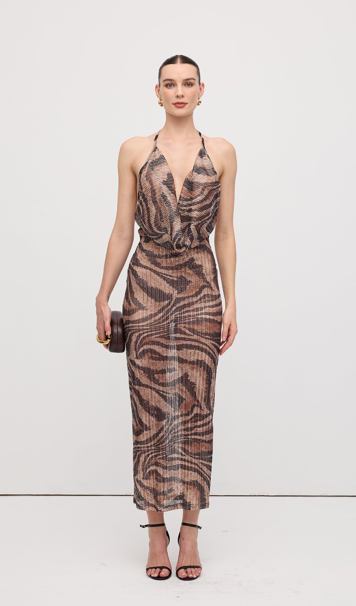 Halter Rhinestone Maxi Dress