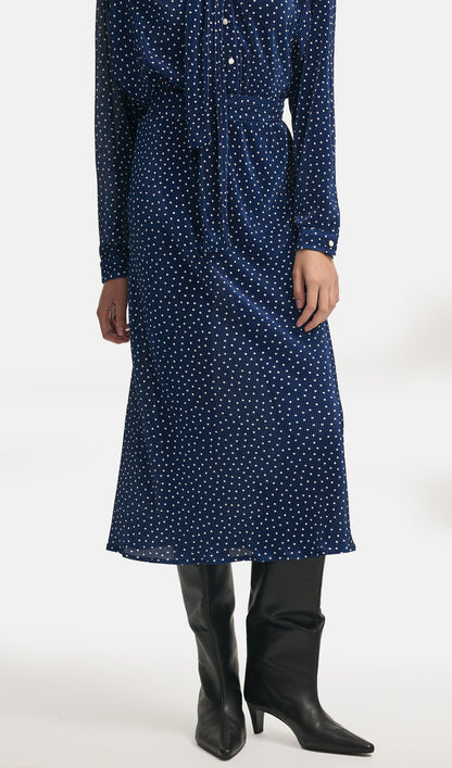 Tie Neck Polka Dot Top & Straight Skirt Set