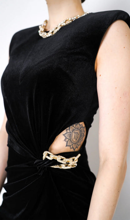 Embellished Velvet Split Maxi Dress