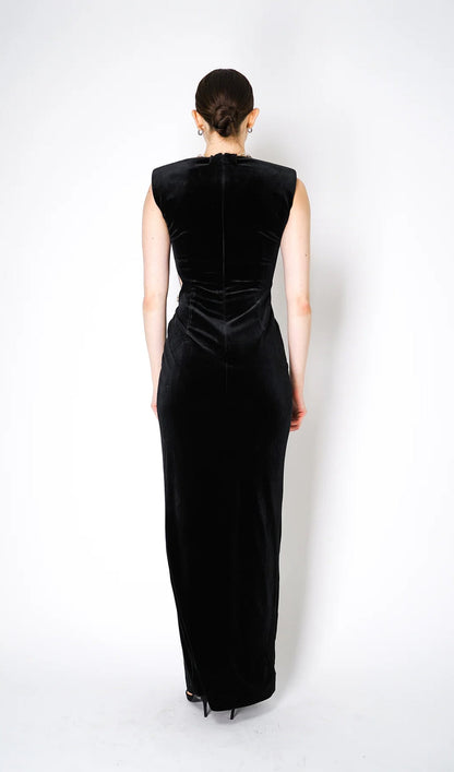 Embellished Velvet Split Maxi Dress