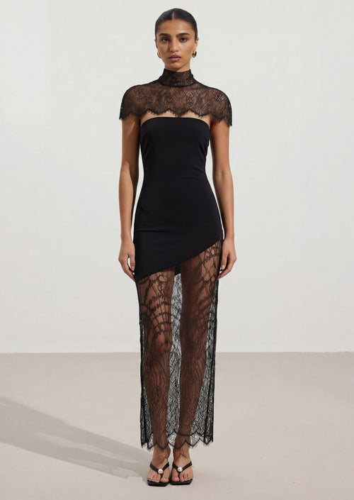 Lace Trimmed Strapless Maxi Dress Set
