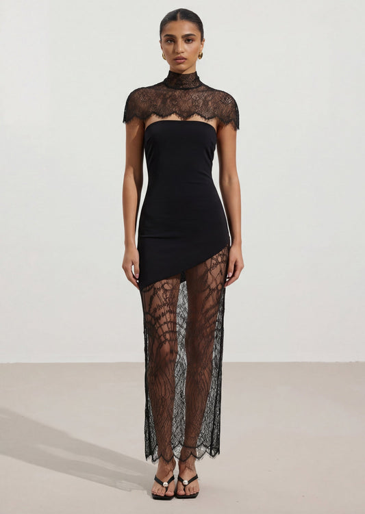 Lace Trimmed Strapless Maxi Dress Set
