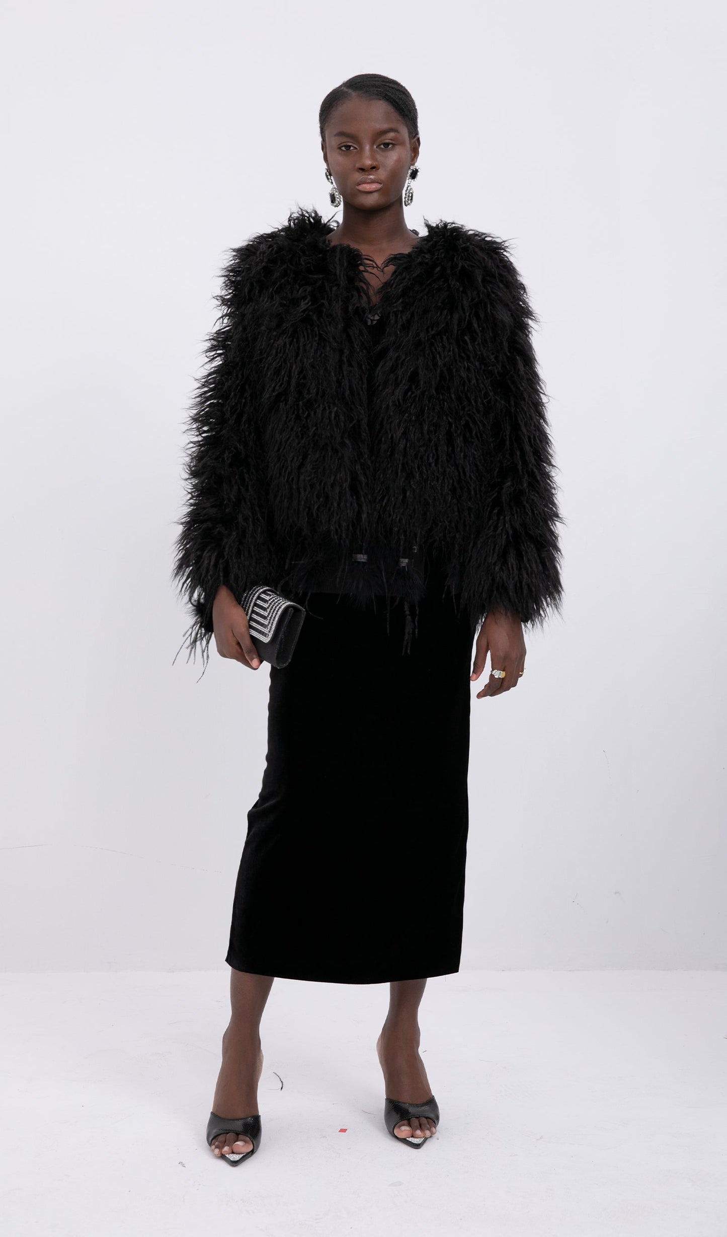 Short Shearling Jacket Coat-Black