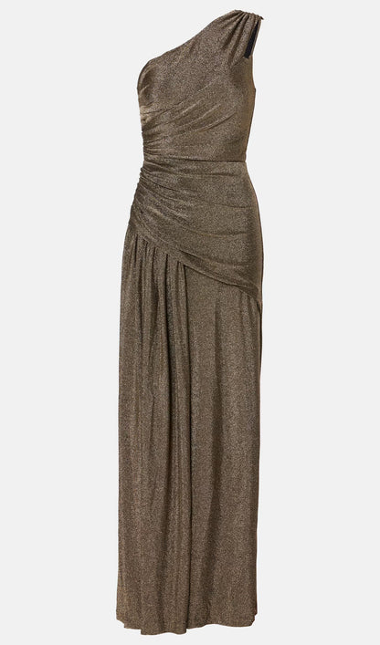 One Shoulder Glitter Split Maxi Dress