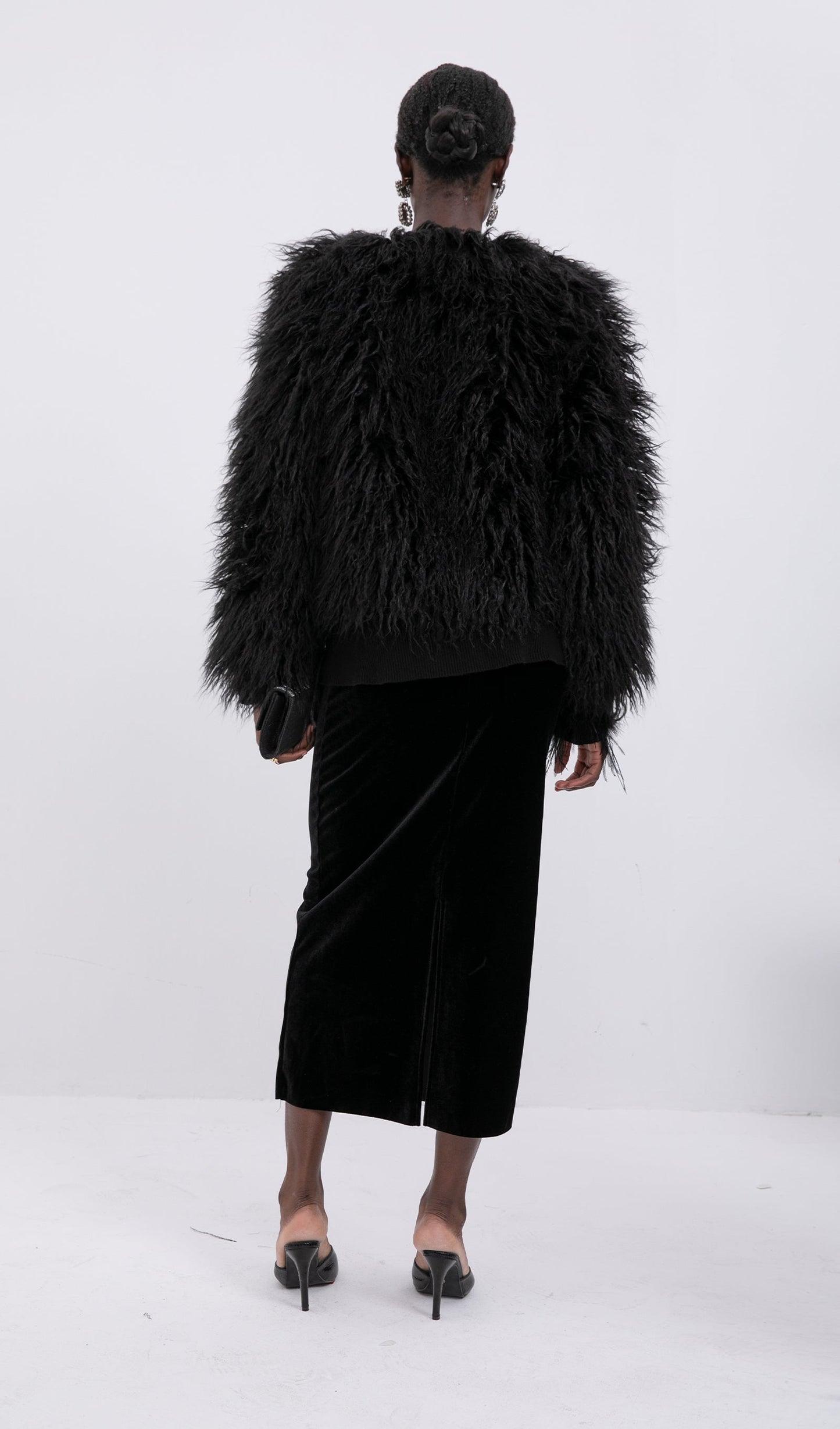 Short Shearling Jacket Coat-Black